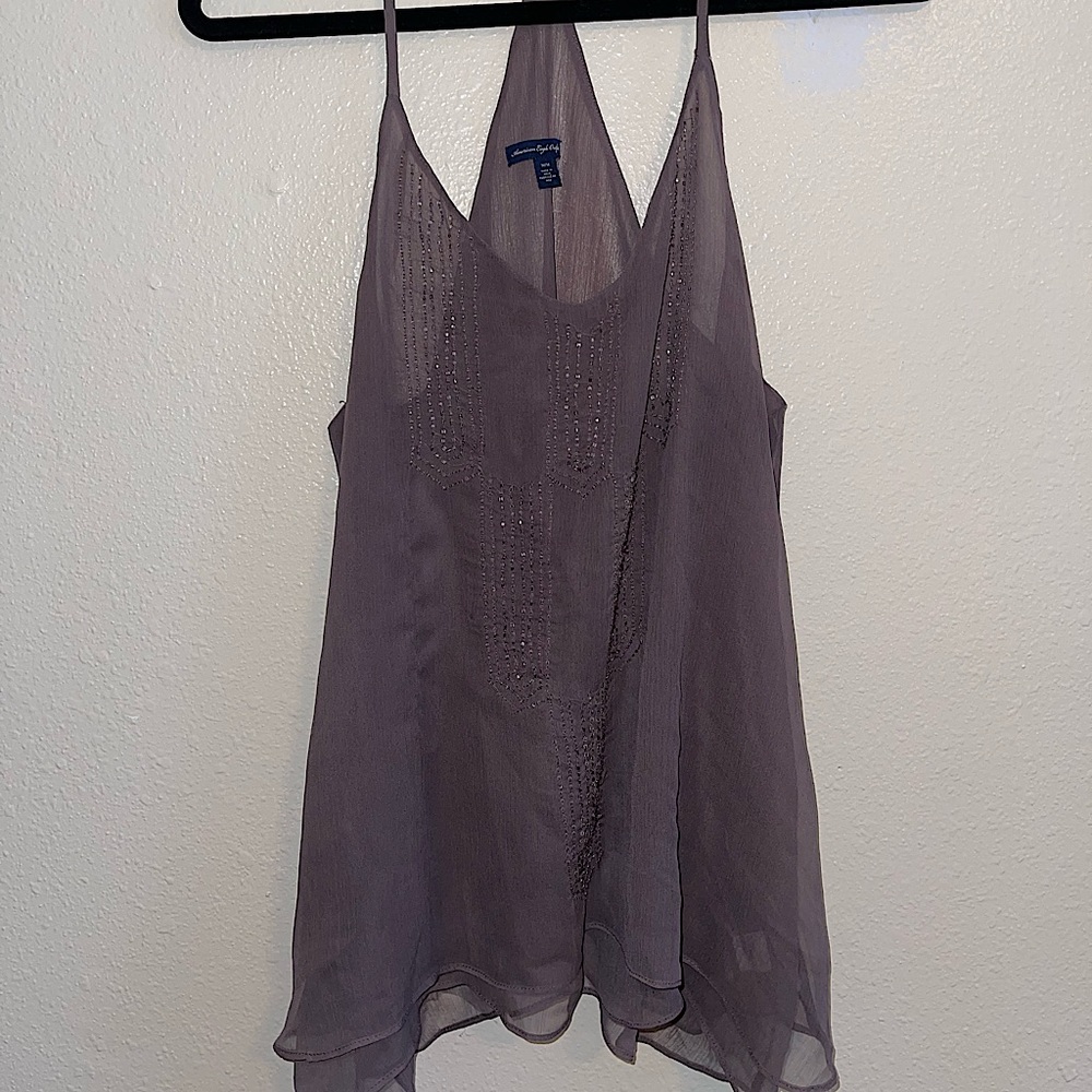 Embellished American Eagle Chiffon Tank Top